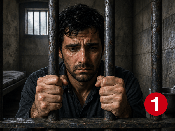 Person waiting for release from a jail cell