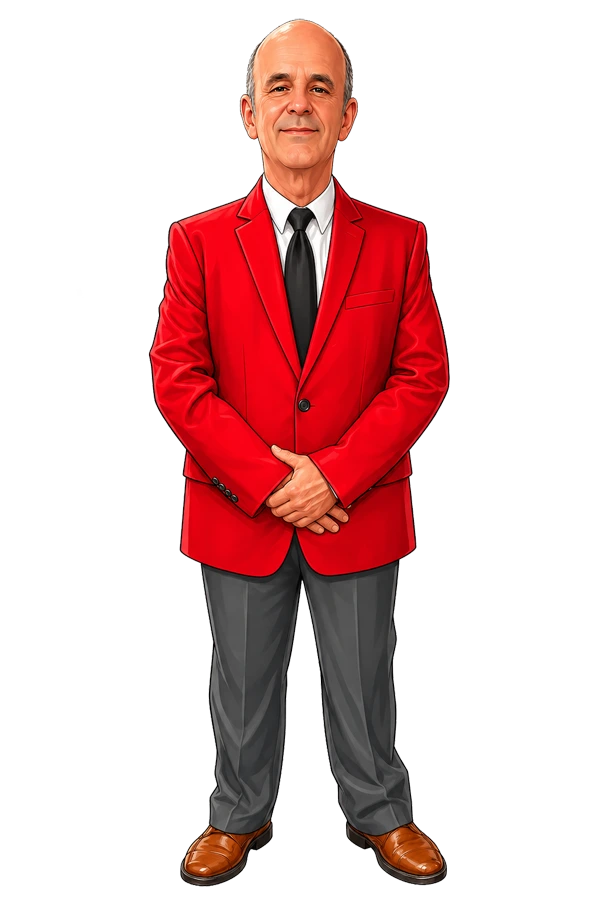 Caricature of Roy Z in a red jacket